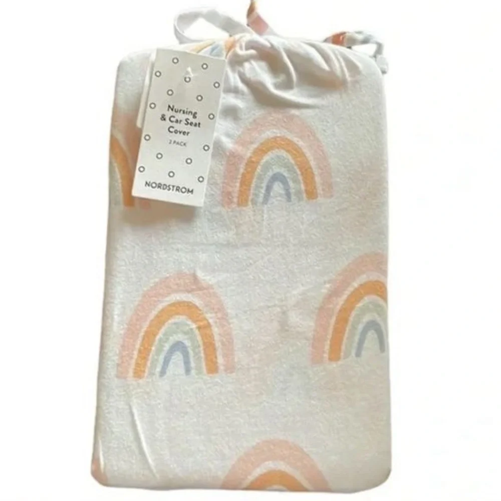NORDSTROM BABY 2 PACK NURSING AND CAR SEAT COVER RAINBOW/STRIPE PRINT NWT